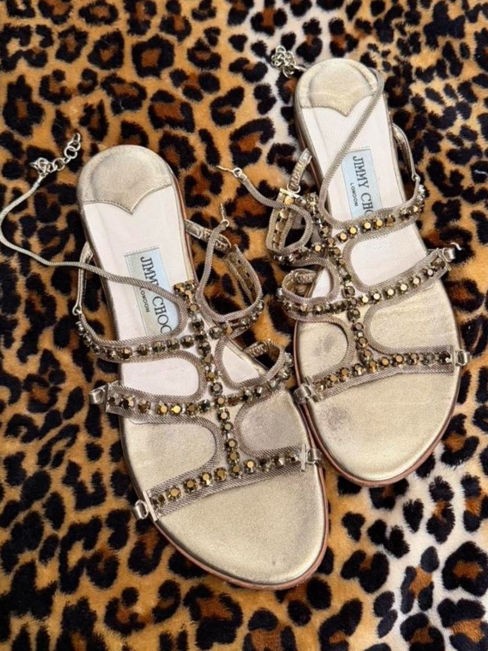 Jimmy Choo Metallic Gold Jeweled Gladiator Sandals